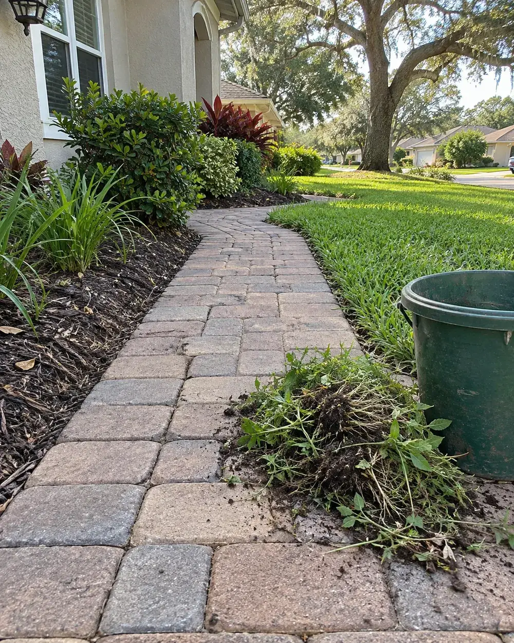 Paver walkway with weeds pulled from the joints